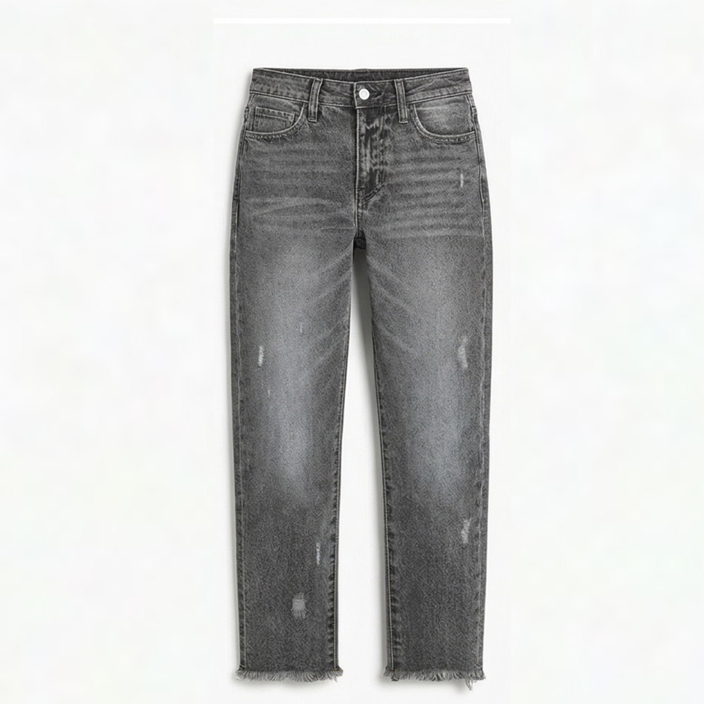 Raka, korta jeans med fransar för dam
