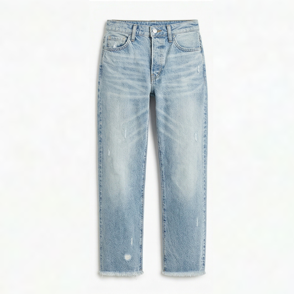 Raka, korta jeans med fransar för dam