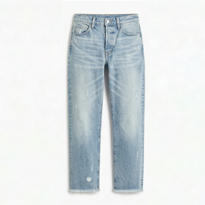 Raka, korta jeans med fransar för dam