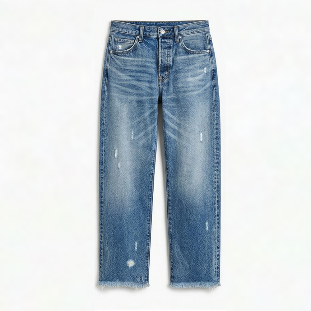 Raka, korta jeans med fransar för dam