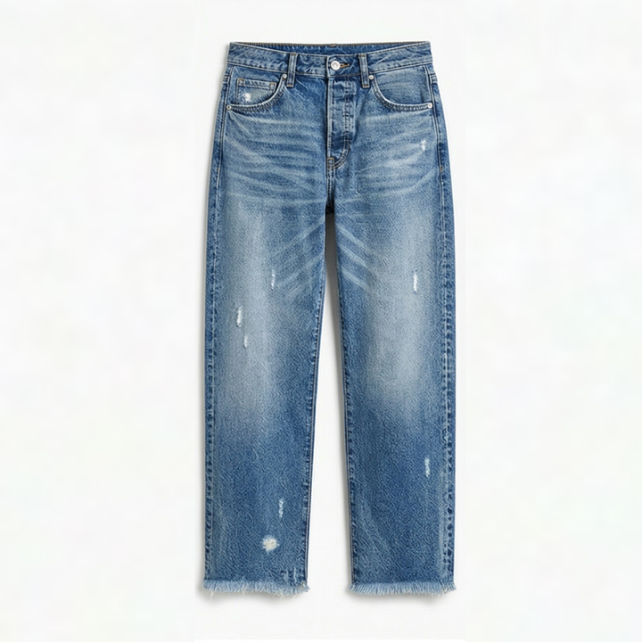Raka, korta jeans med fransar för dam