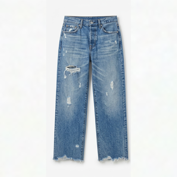 Raka, korta jeans med fransar för dam