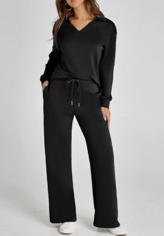 Dam casual set med dragkedjetröja och vida byxor