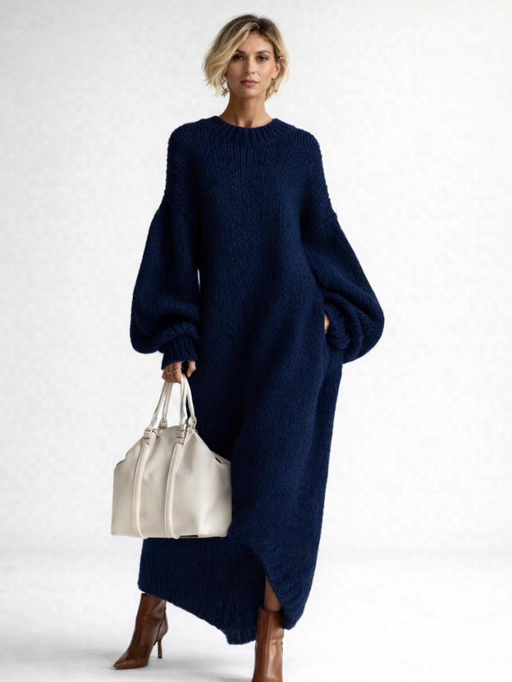 Tuva | Stickad klänning Dam oversized maxi med rund hals
