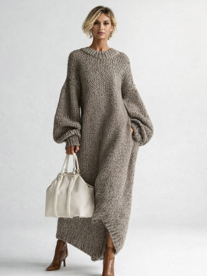Tuva | Stickad klänning Dam oversized maxi med rund hals