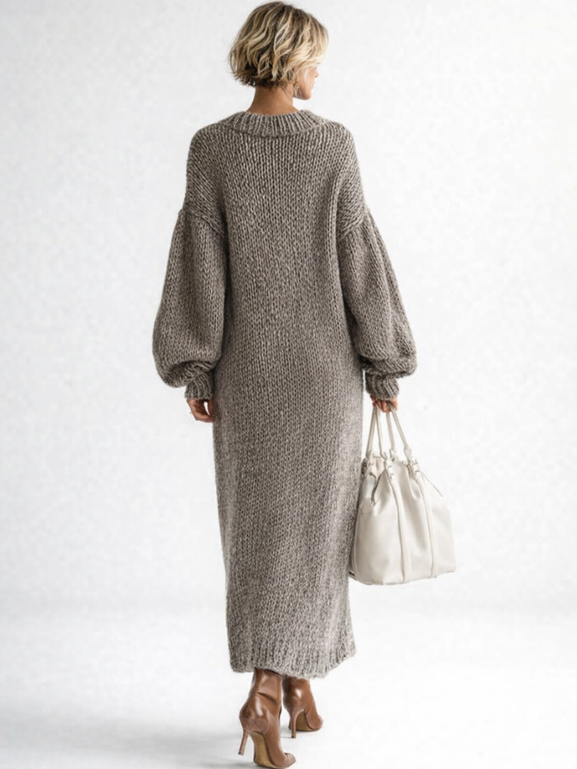 Tuva | Stickad klänning Dam oversized maxi med rund hals