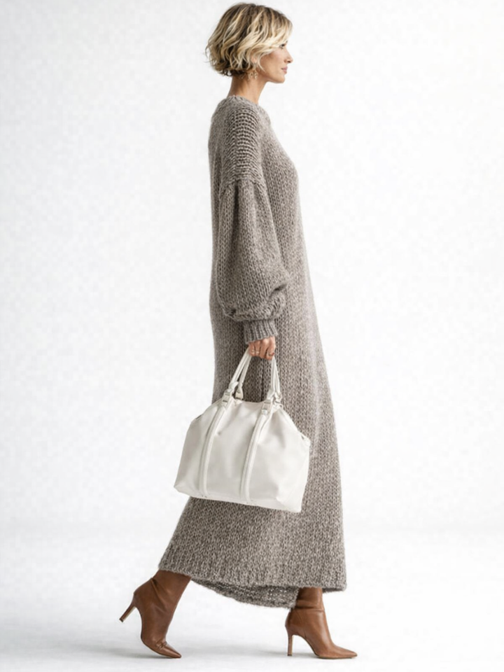 Tuva | Stickad klänning Dam oversized maxi med rund hals