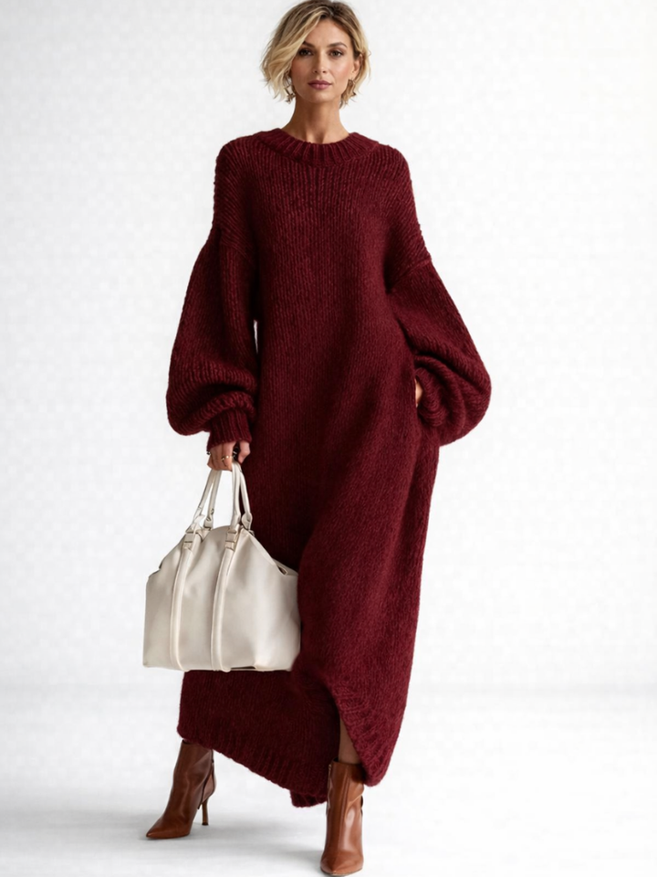 Tuva | Stickad klänning Dam oversized maxi med rund hals