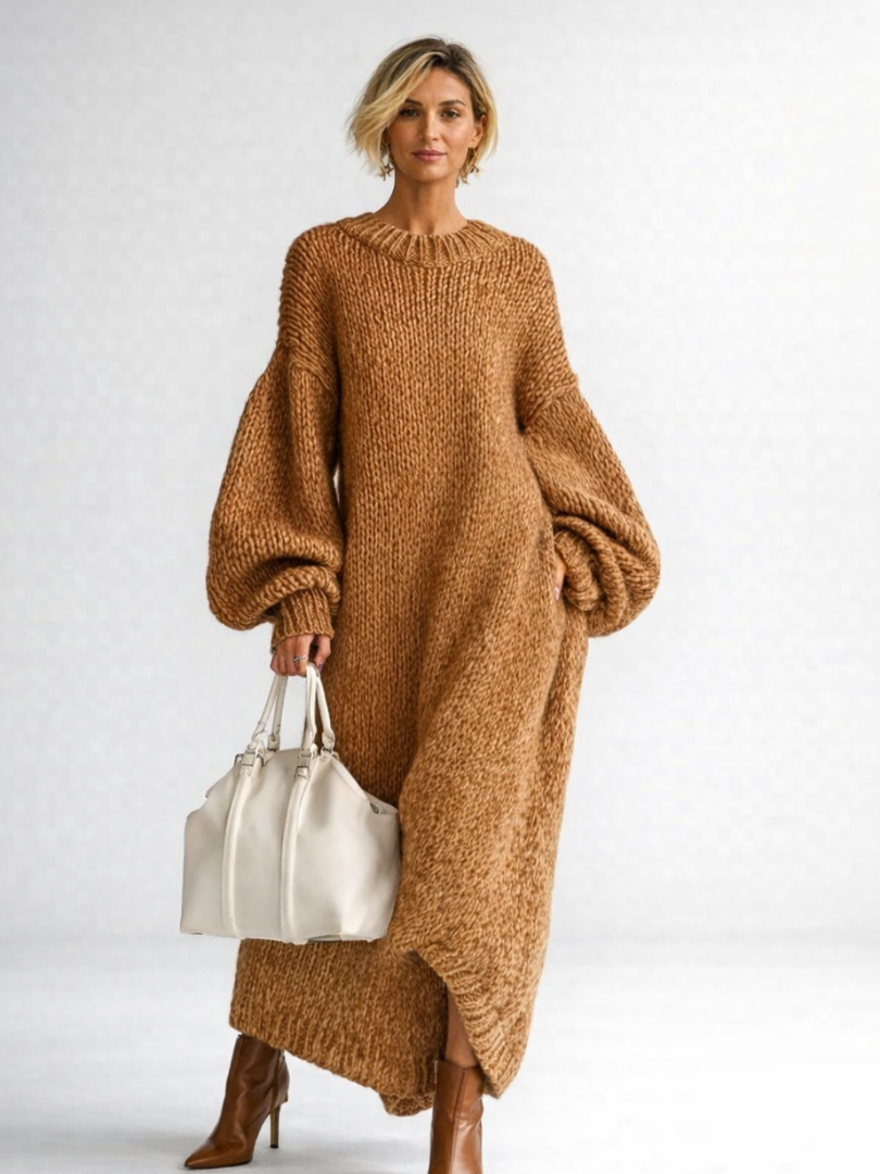 Tuva | Stickad klänning Dam oversized maxi med rund hals