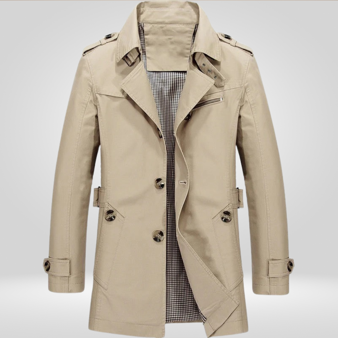 Gustav | Trenchcoat Herr med knappar och bälte
