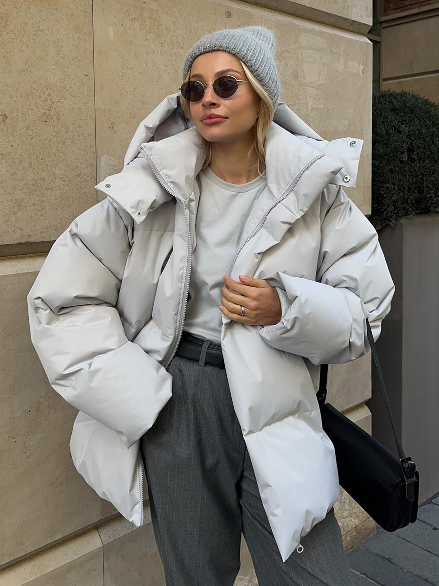 Agnes | Pufferjacka dam oversized med huva och dragkedja
