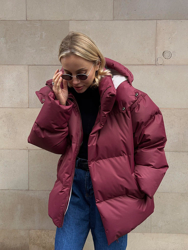 Agnes | Pufferjacka dam oversized med huva och dragkedja