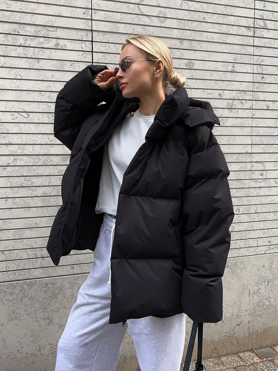 Agnes | Pufferjacka dam oversized med huva och dragkedja