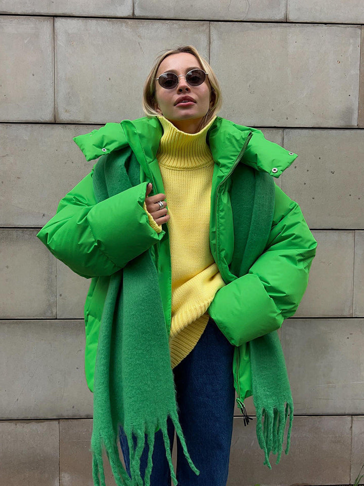 Agnes | Pufferjacka dam oversized med huva och dragkedja