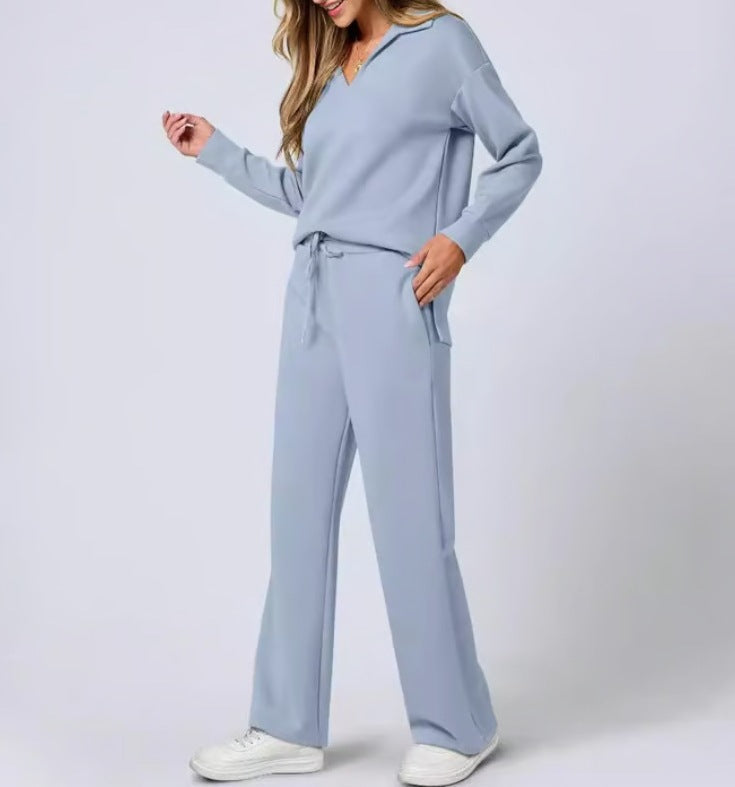 Dam casual set med dragkedjetröja och vida byxor