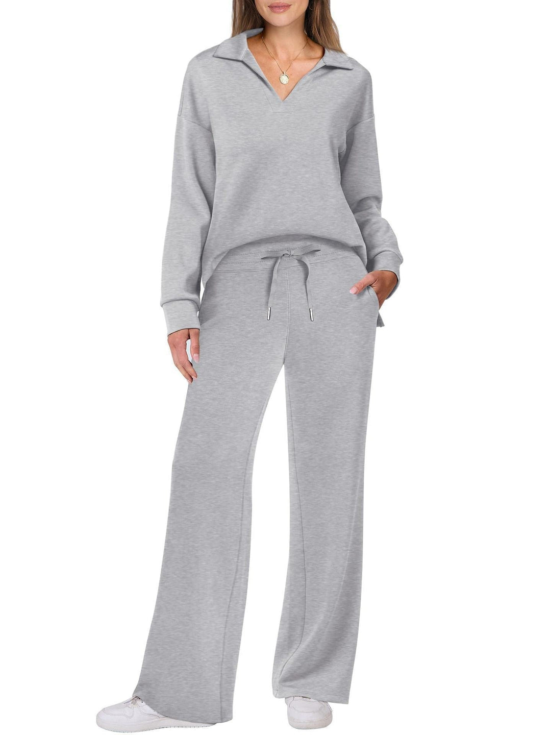 Dam casual set med dragkedjetröja och vida byxor