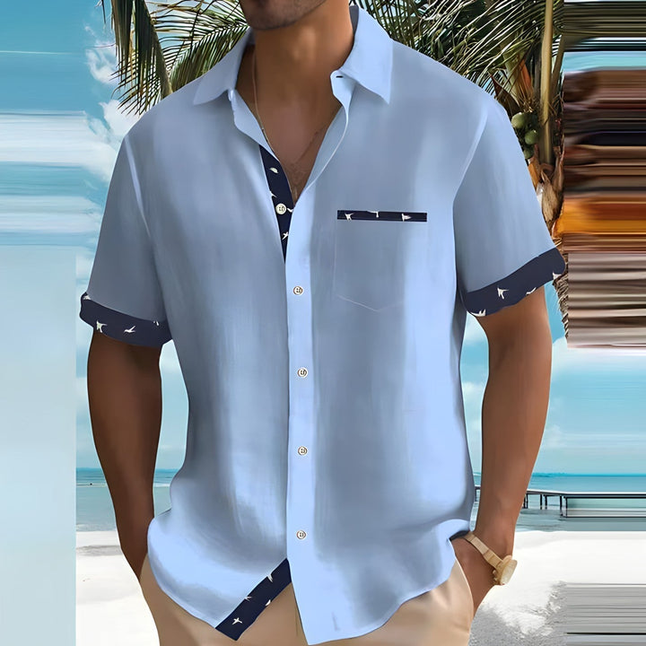 Herrskjorta med överdimensionerad streetwear-mönster, sommar och casual