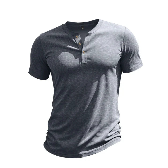 Herr avslappnad kortärmad henley-t-shirt