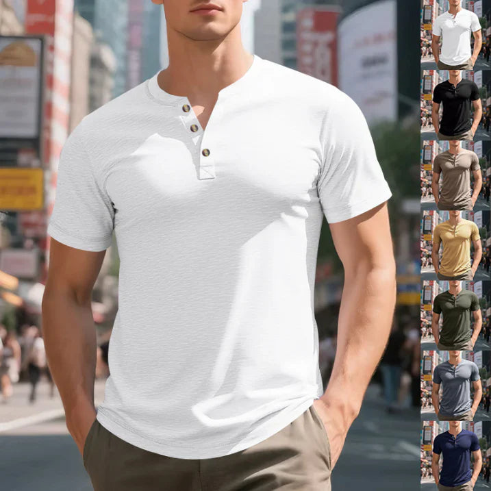 Herr avslappnad kortärmad henley-t-shirt