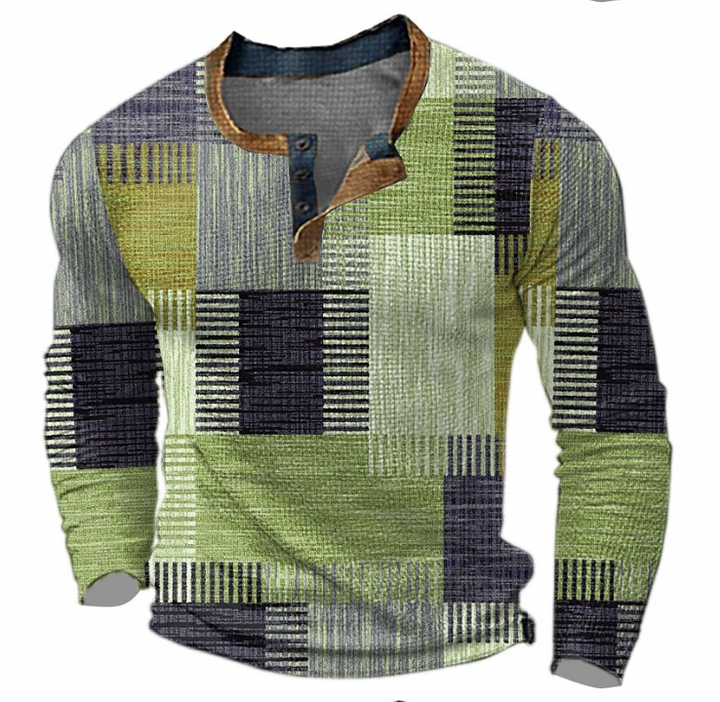 Nils | Pullover herr med grafiskt mönster och knapplist