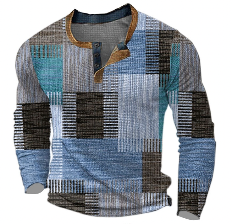 Nils | Pullover herr med grafiskt mönster och knapplist
