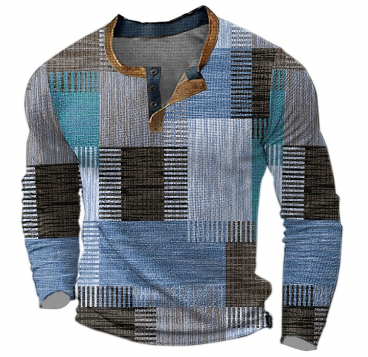 Nils | Pullover herr med grafiskt mönster och knapplist