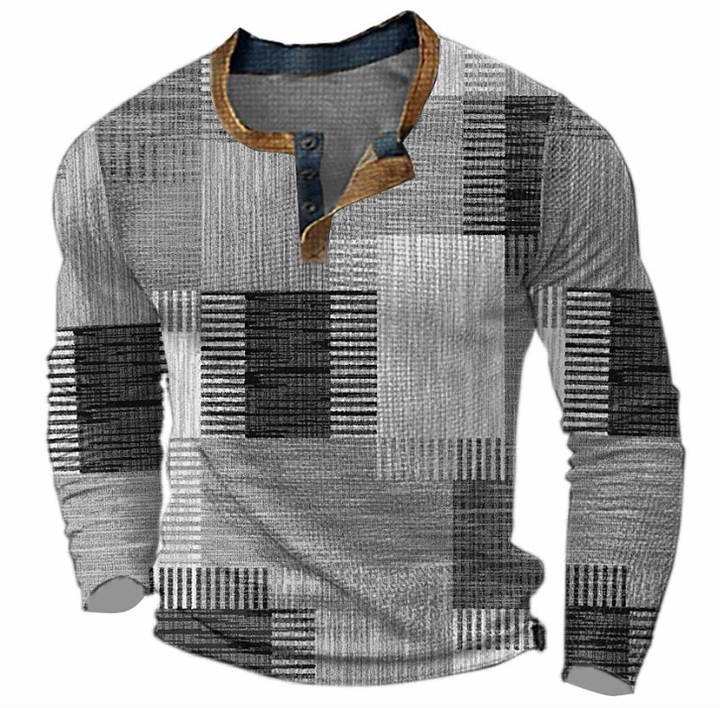 Nils | Pullover herr med grafiskt mönster och knapplist