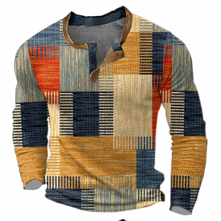 Nils | Pullover herr med grafiskt mönster och knapplist