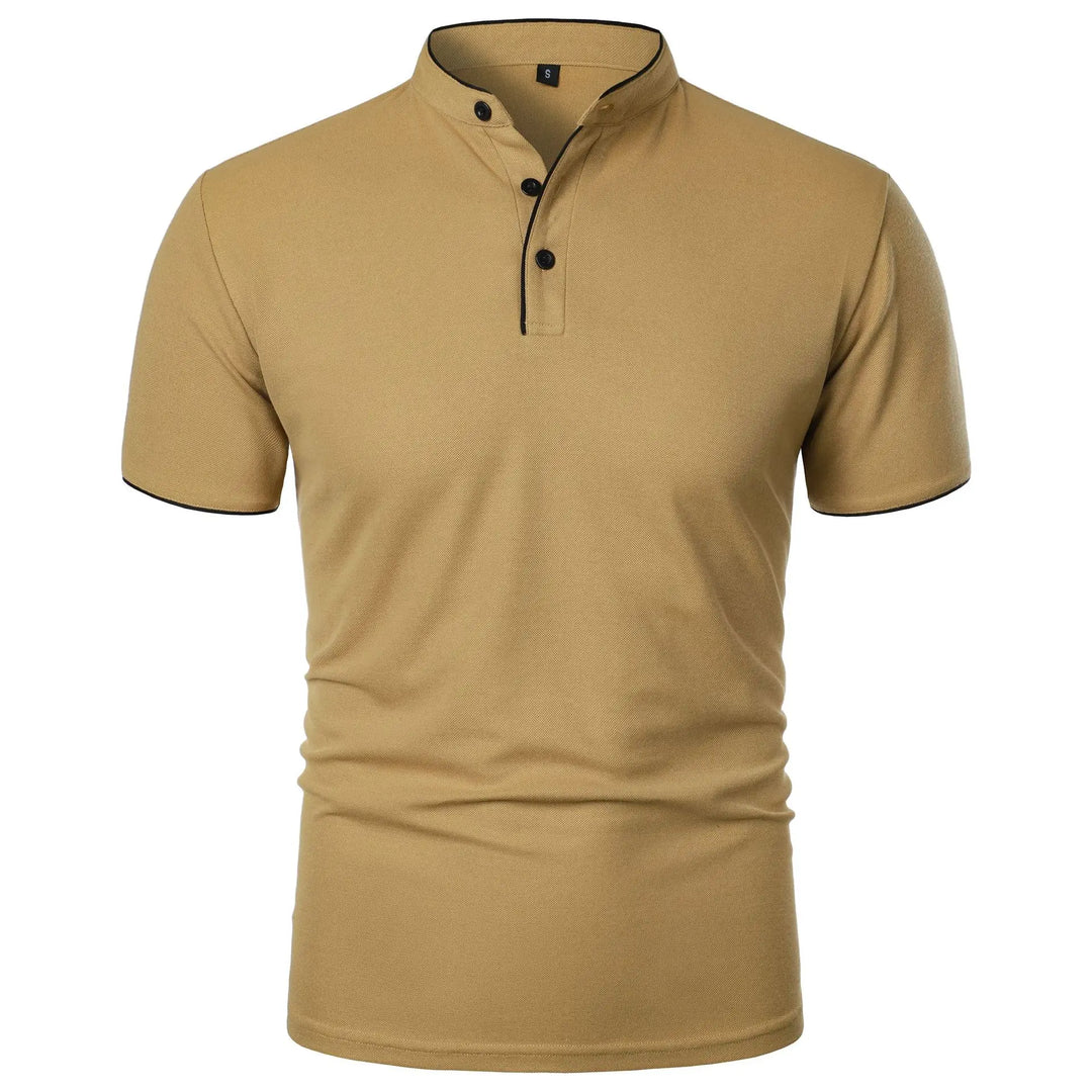 Herrpolo med slim fit, ståkrage och knappar
