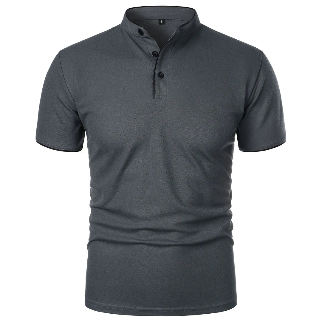 Herrpolo med slim fit, ståkrage och knappar
