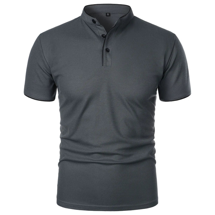 Herrpolo med slim fit, ståkrage och knappar
