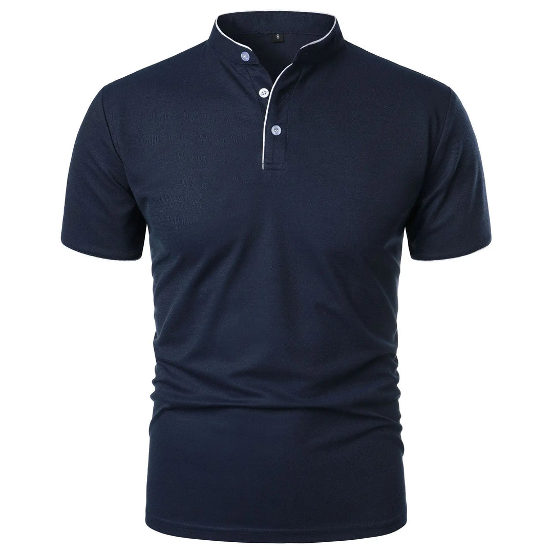 Herrpolo med slim fit, ståkrage och knappar