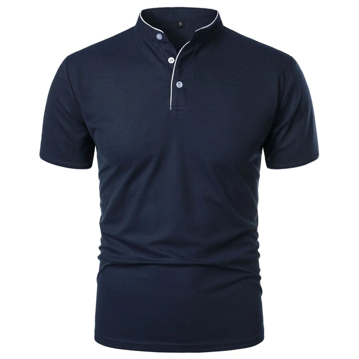 Herrpolo med slim fit, ståkrage och knappar