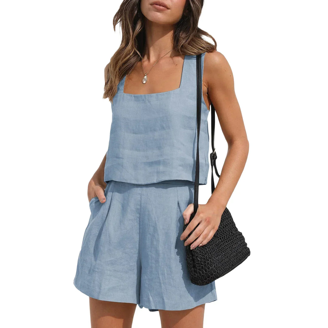 Set med linnetopp och sommarshorts för kvinnor