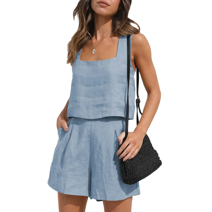 Set med linnetopp och sommarshorts för kvinnor