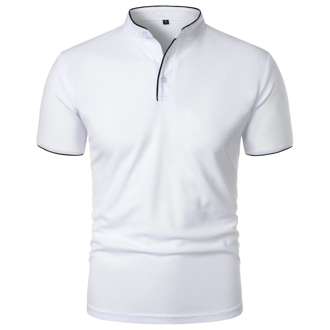 Herrpolo med slim fit, ståkrage och knappar
