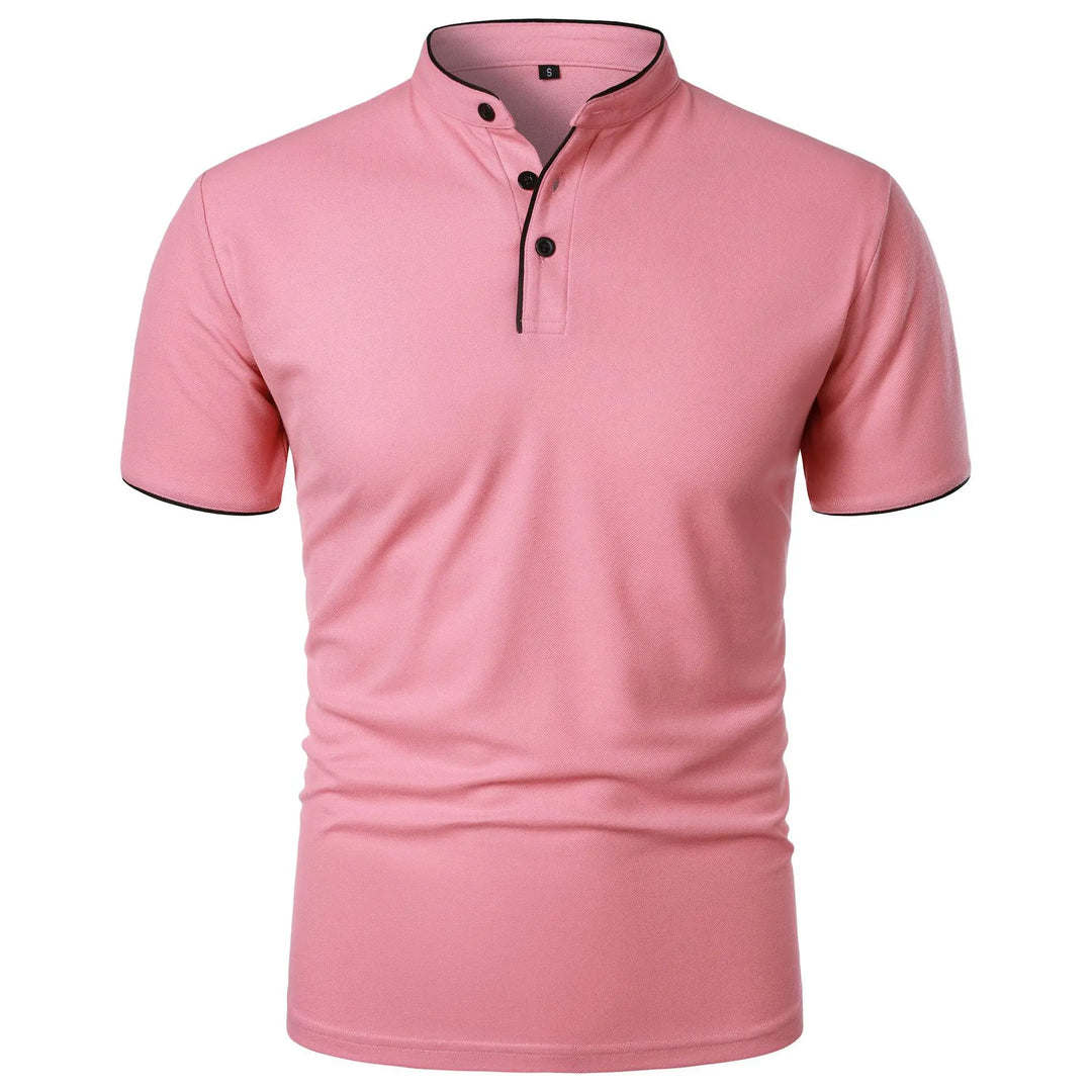 Herrpolo med slim fit, ståkrage och knappar
