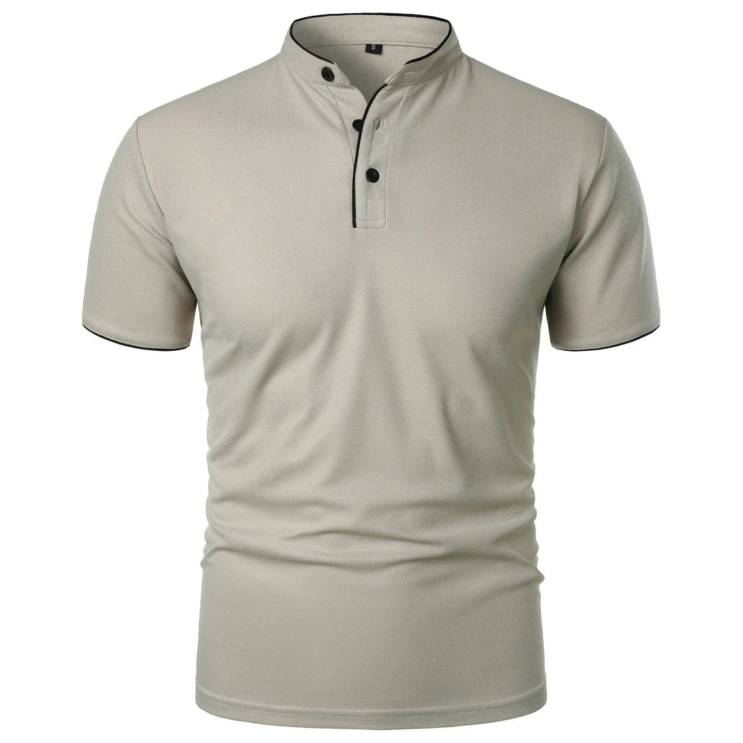 Herrpolo med slim fit, ståkrage och knappar
