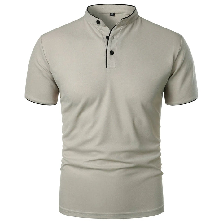 Herrpolo med slim fit, ståkrage och knappar