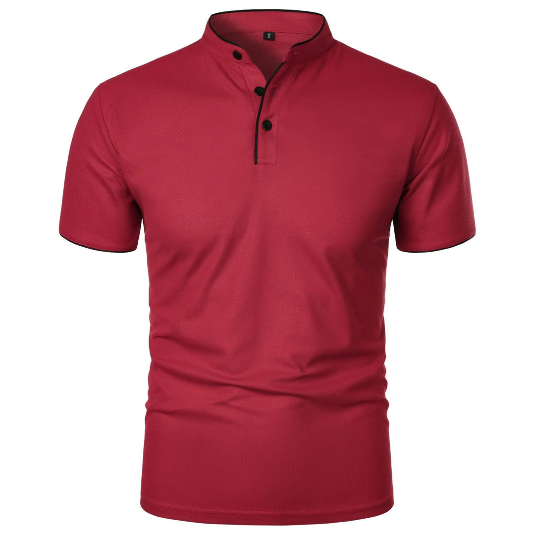 Herrpolo med slim fit, ståkrage och knappar