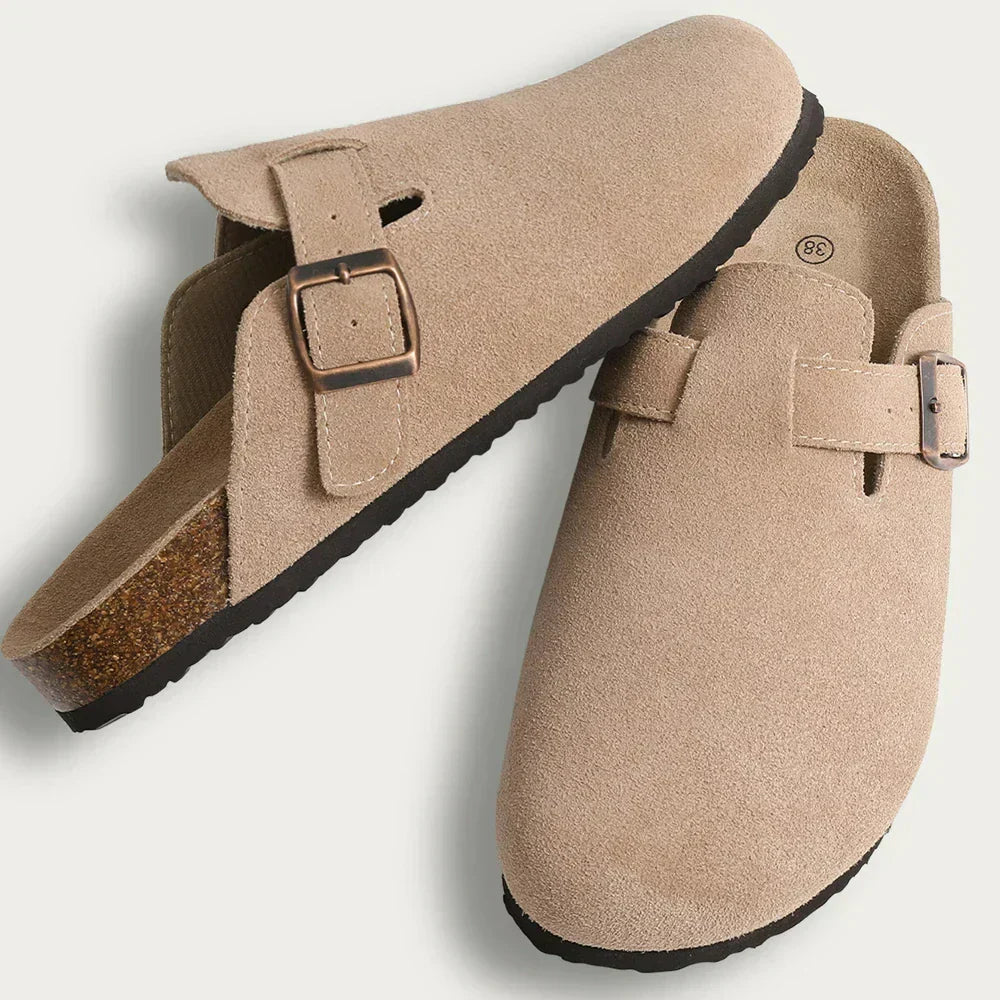 Boston-sandaler i mocka med kork, ergonomiska detaljer för damer