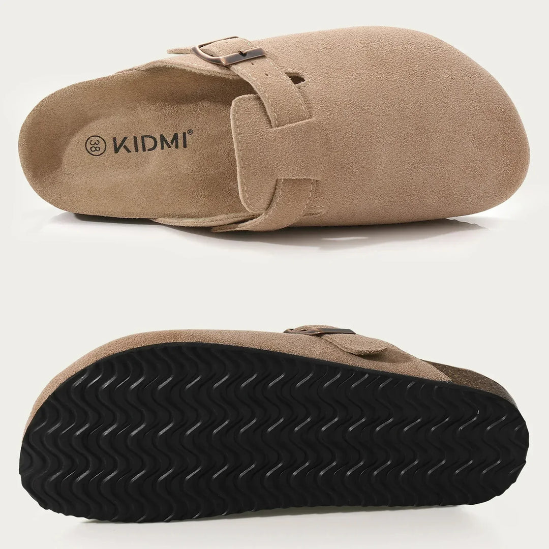 Boston-sandaler i mocka med kork, ergonomiska detaljer för damer
