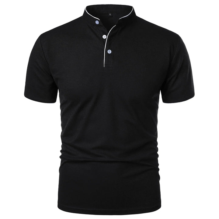 Herrpolo med slim fit, ståkrage och knappar