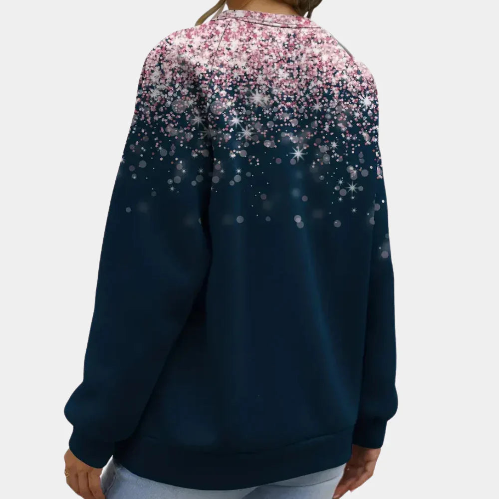 Klara | Stickad tröja dam med snöflingemönster och rund hals