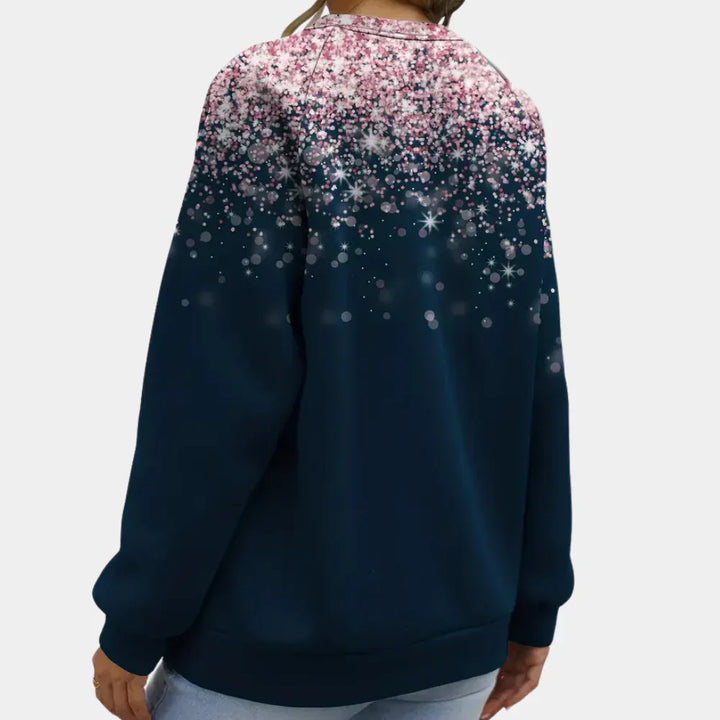 Klara | Stickad tröja dam med snöflingemönster och rund hals