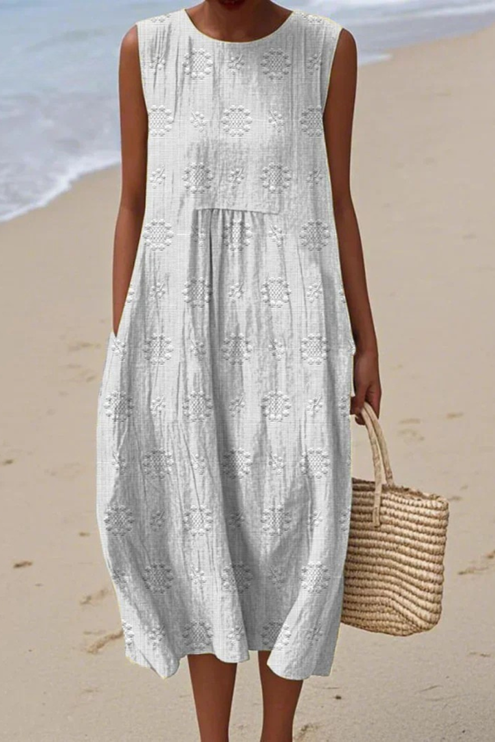 Ärmlös klänning med broderi för kvinnor