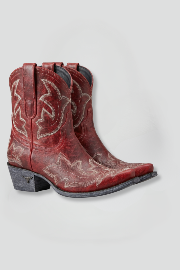 Maja | Boots Dam i läder med broderier och spetsig tå