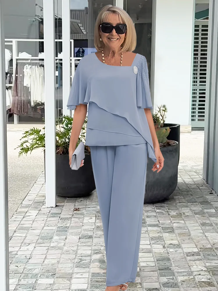Elegant damset med blus och byxor