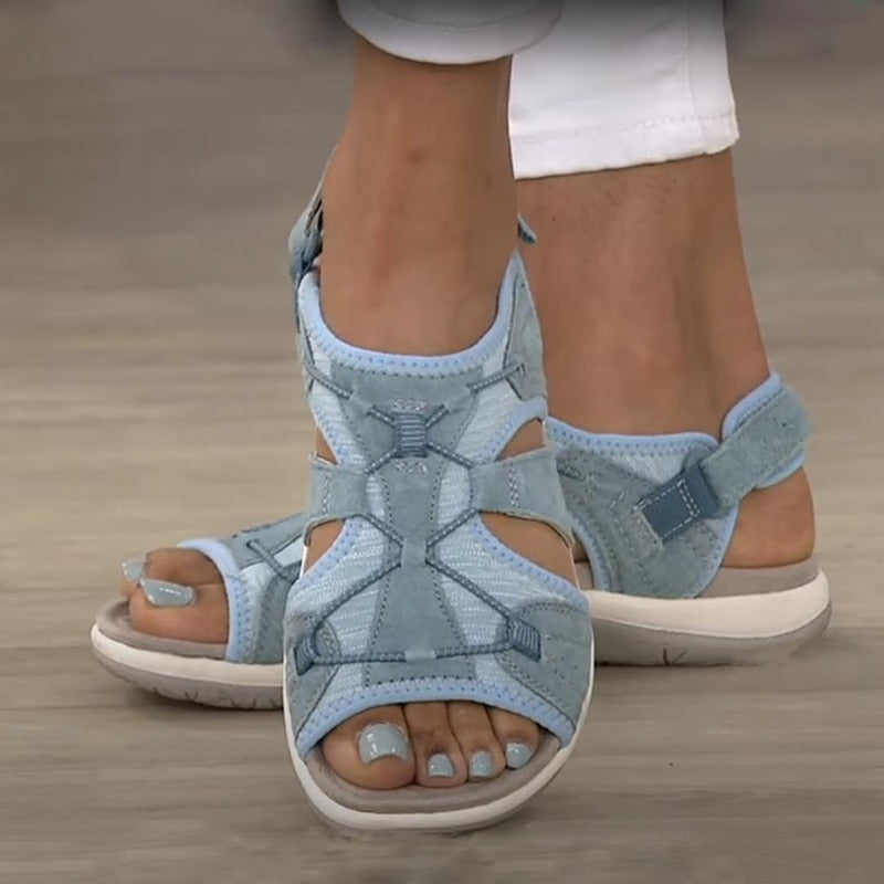 Ortopediska öppna sandaler med bred rem för kvinnor