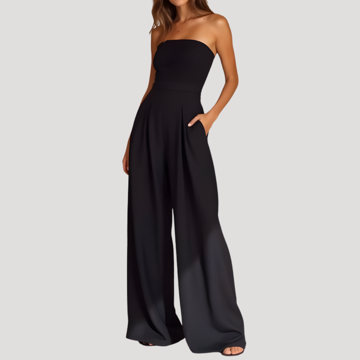 Damjumpsuit med axelbandslös passform och vida ben